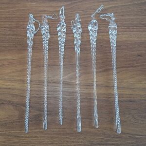 Vintage Clear Spun Blown Glass Icicles Christmas Ornaments Swirl Glass Twist (6)